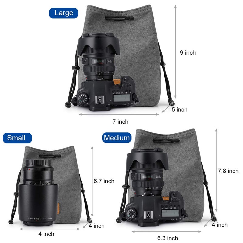 S-ZONE Soft Camera Bag DSLR Insert Handbag Drawstring Lens Case Compatible with Canon Nikon Sony - Image 3